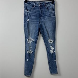 AMERICAN EAGLE "THE DREAM JEAN" Distressed WHISKERED Women's Jeans SIZE 12 LONG